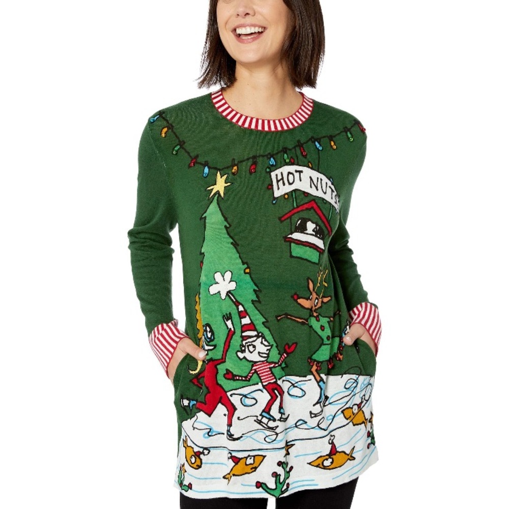 WHOOPI GOLDBERG Christmas Ugly Sweater Hot Nuts Large